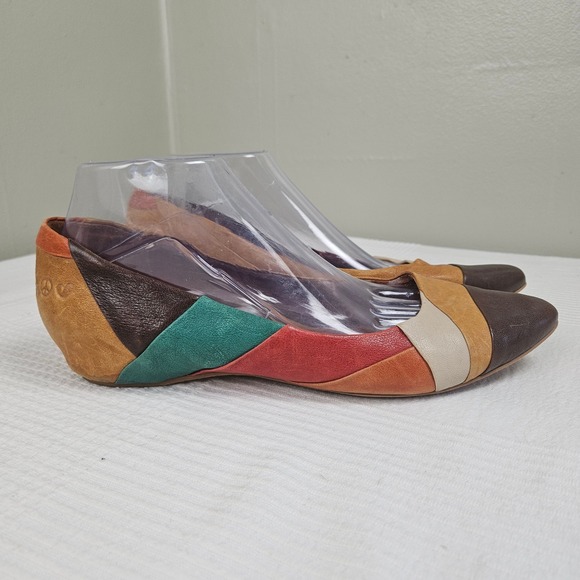 Lucky Brand Shoes - Lucky Brand Petra Patchwork Flats Sz 10 Tan Aqua Coral Brown Leather Pointed Toe